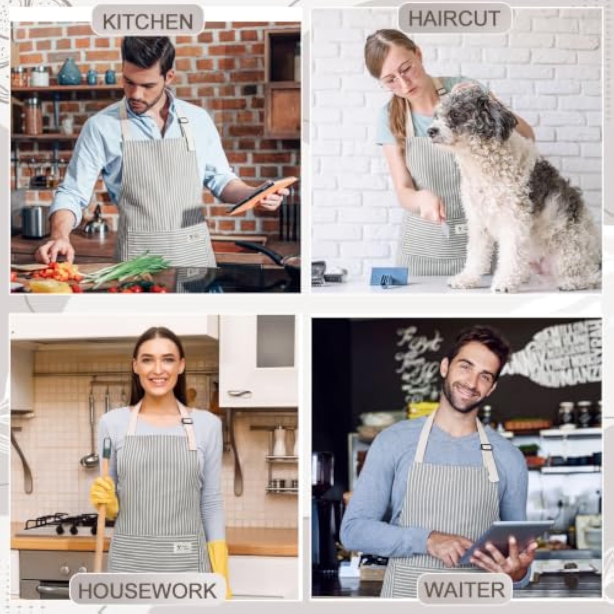 12 Pcs Adjustable Striped Aprons with Pockets